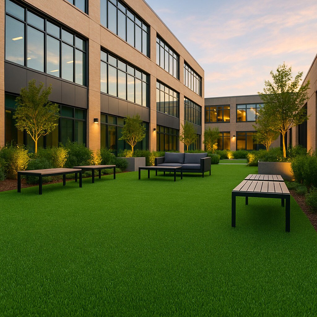 Outdoor office courtyard with turf