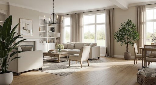 Room with light color walls and light hardwood floors